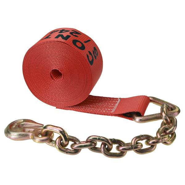 3" x 20' Red Winch Strap with Chain Extension